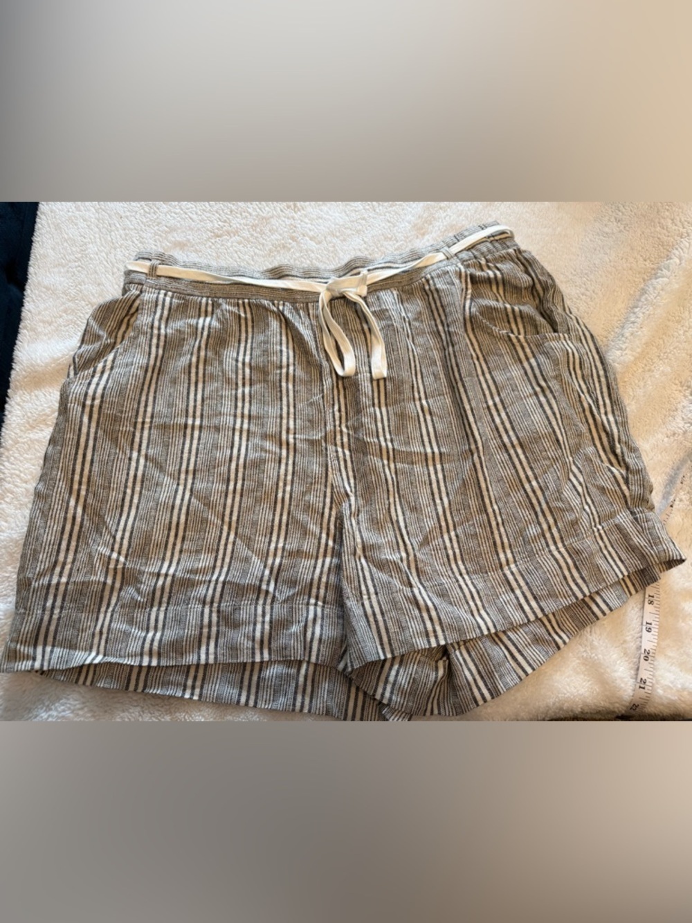 Lane Bryant Gray & White Striped High-Waist Drawstring Shorts